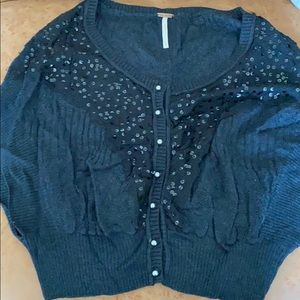Free People XS Black Short Sleeve Cardigan